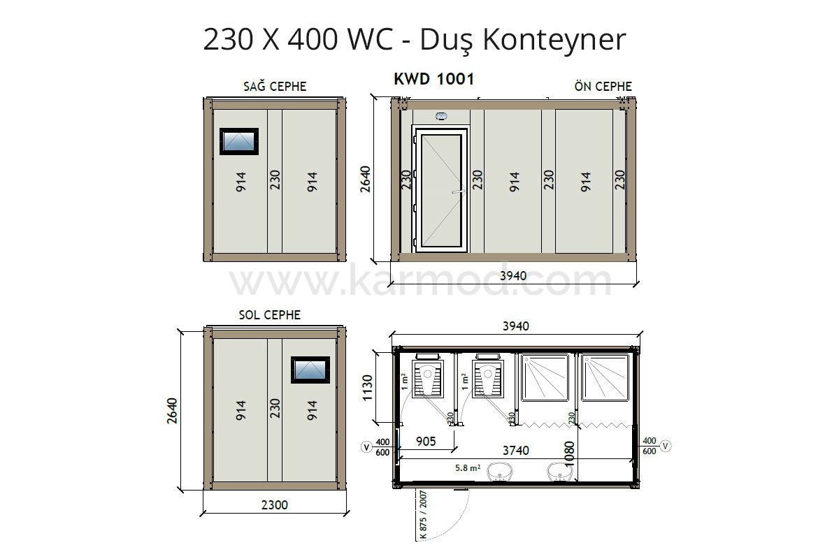 KW4 230X400 WC - Shower Container